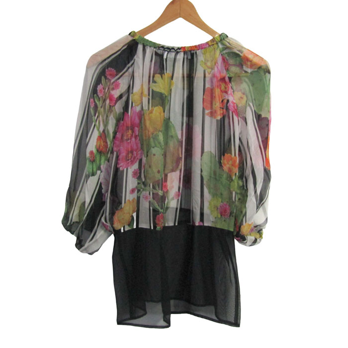 ブルーガール チュニック シャツ トップス 花柄 シフォン シルク 