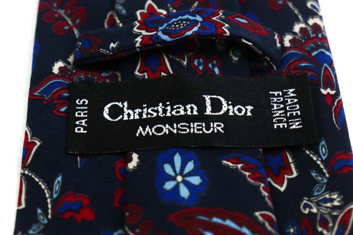 クリスチャンディオール ブランド ネクタイ シルク 小紋柄 花柄 高級 メンズ ネイビー Christian Dior 【中古】