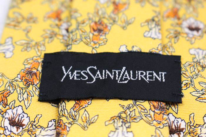 イヴ・サンローラン ブランド ネクタイ YSL 総柄 花柄 リーフ柄