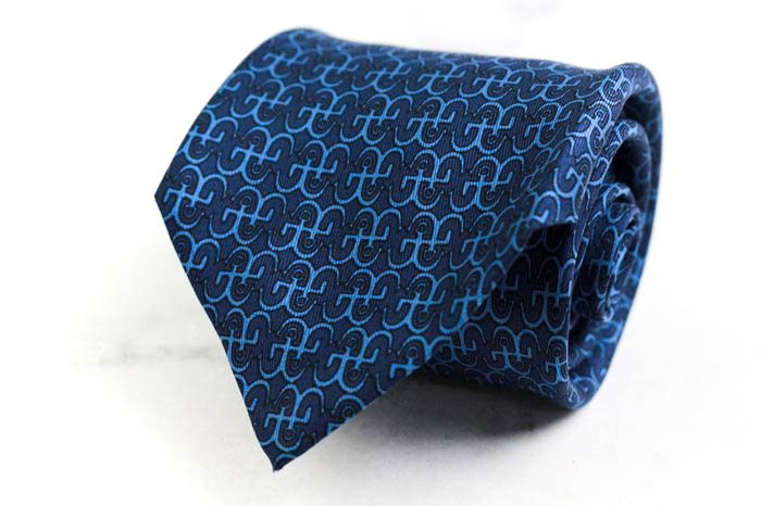 HERMES ネクタイ 紋章柄 ネイビー エルメス Hermes HERMES ネクタイ TIE 7cm フランス製 シルク