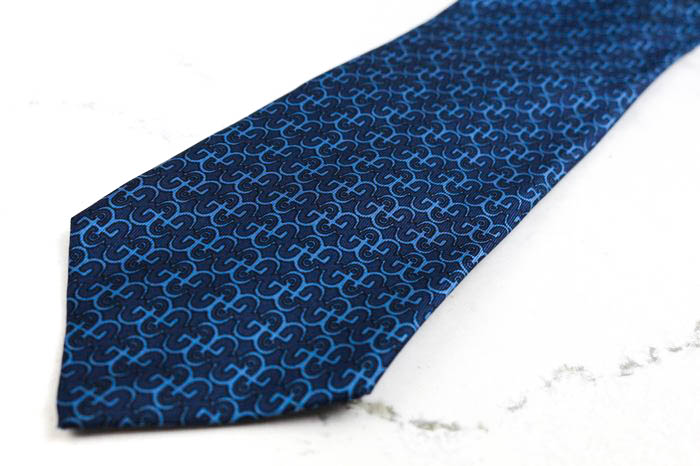 HERMES ネクタイ 紋章柄 ネイビー エルメス Hermes HERMES ネクタイ TIE 7cm フランス製 シルク