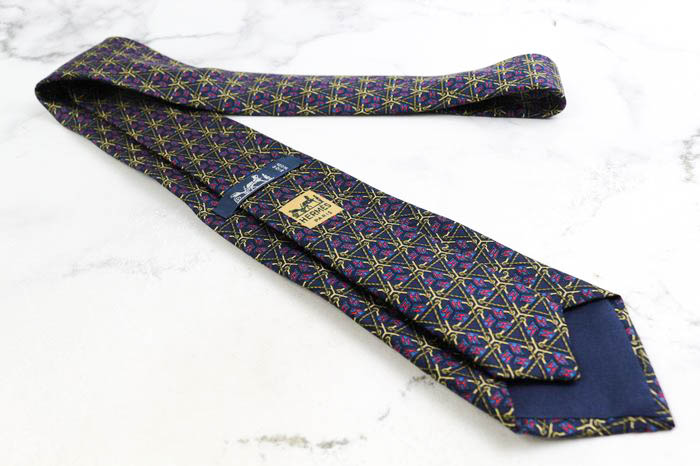 エルメス ブランド ネクタイ シルク 小紋柄 格子柄 H柄 高級 PO メンズ  