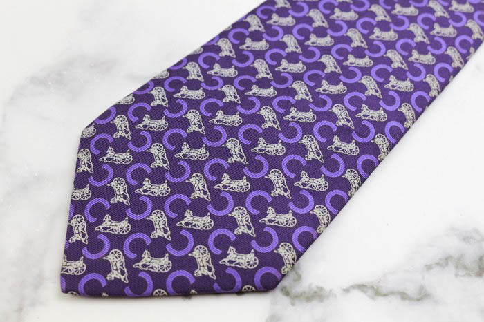 HERMES エルメス ネクタイ パープル系 幾何学模様 パターン柄 フランス製