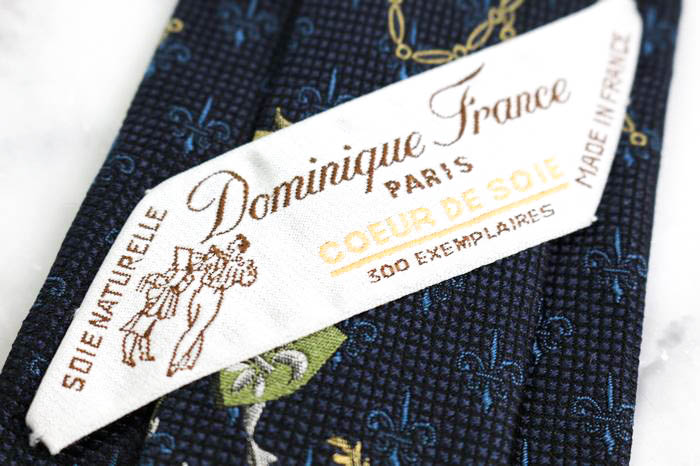 希少【ドミニクフランス】シルクネクタイ 刺繍デザイン ドミニクフランス クール ドゥ ソワ ブランド ネクタイ シルク