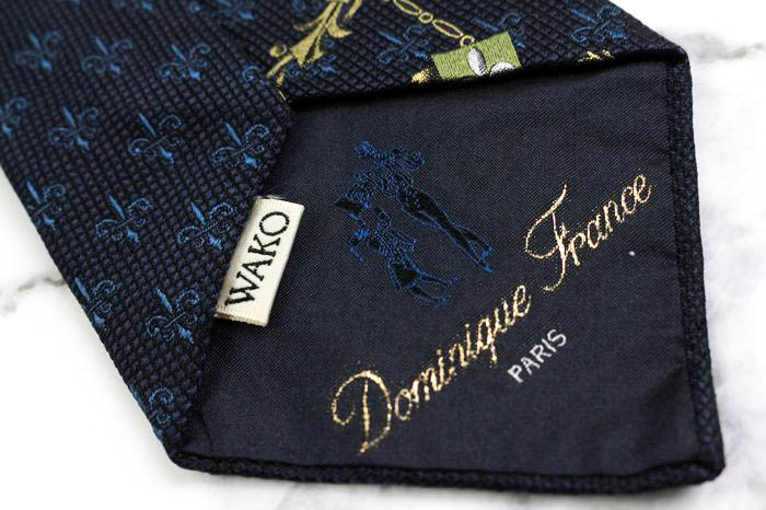 希少【ドミニクフランス】シルクネクタイ 刺繍デザイン ドミニクフランス クール ドゥ ソワ ブランド ネクタイ シルク