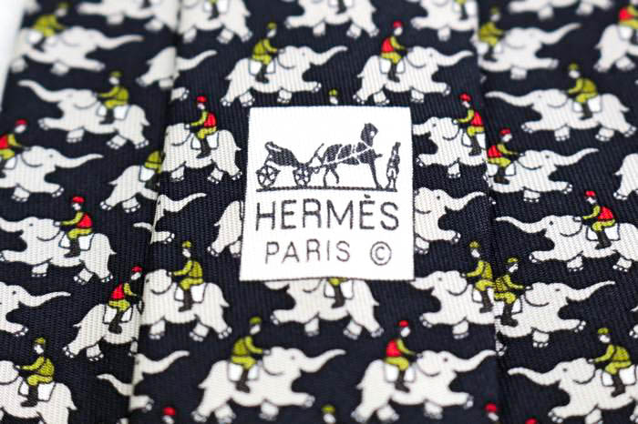 エルメス ブランド ネクタイ 総柄 動物柄 ゾウ シルク フランス製 PO  