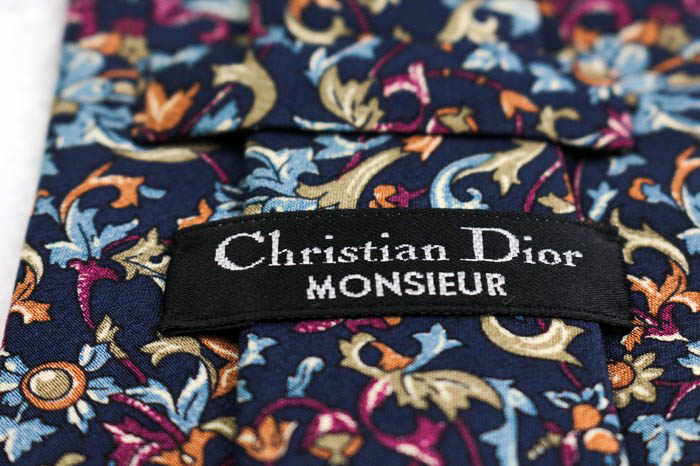 Christian Dior ネクタイ ボタニカル柄 ブルー系 花柄 クリスチャンディオール ブランド ネクタイ 総柄 花柄 リーフ柄