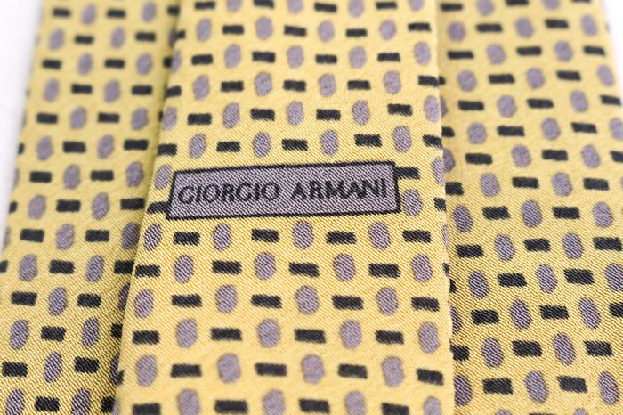 未使用品 GIORGIO ARMANI アルマーニ ネクタイ イエロー ドット ジョルジオアルマーニ ブランド ネクタイ シルク 小紋柄 ドット