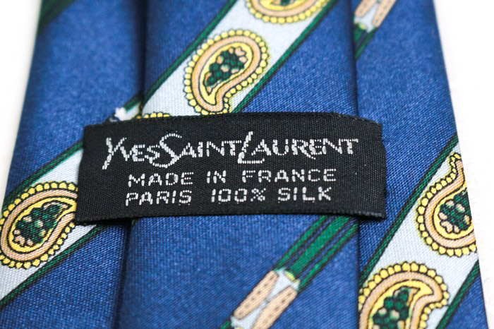 イヴ・サンローラン ブランド ネクタイ YSL ロゴ ストライプ柄 シルク 