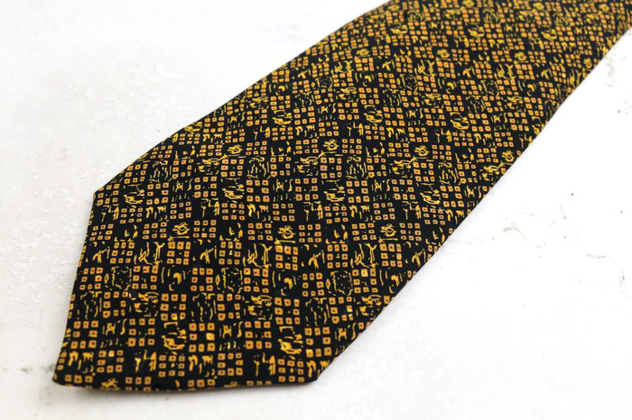 中古】ブリオーニ Brioni 3つ折り シルク 小紋柄ネクタイ ネイビーx