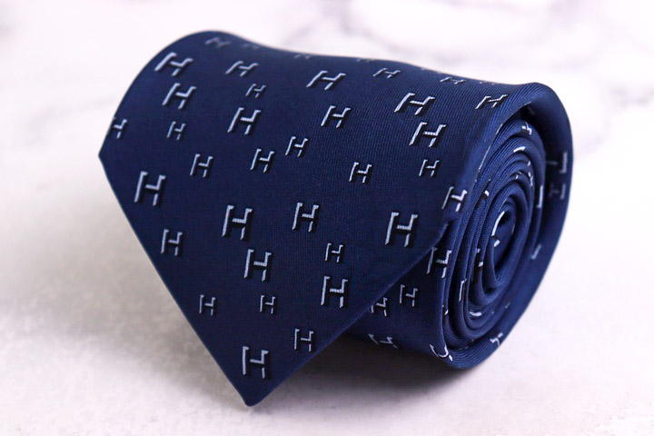 HERMES エルメス ネクタイ ネイビー チェック柄 パターン柄 フランス製