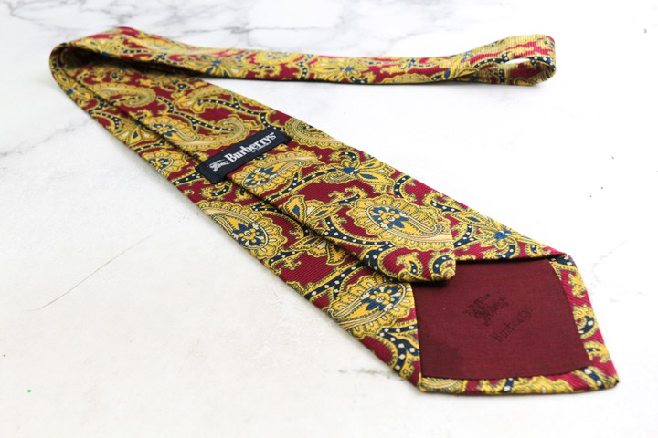 BURBERRY ネクタイ レッド ブラウン系 ペイズリー柄 総柄 フォーマル