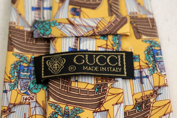 グッチ ブランド ネクタイ クレスト紋章 船 総柄 シルク イタリア製 PO