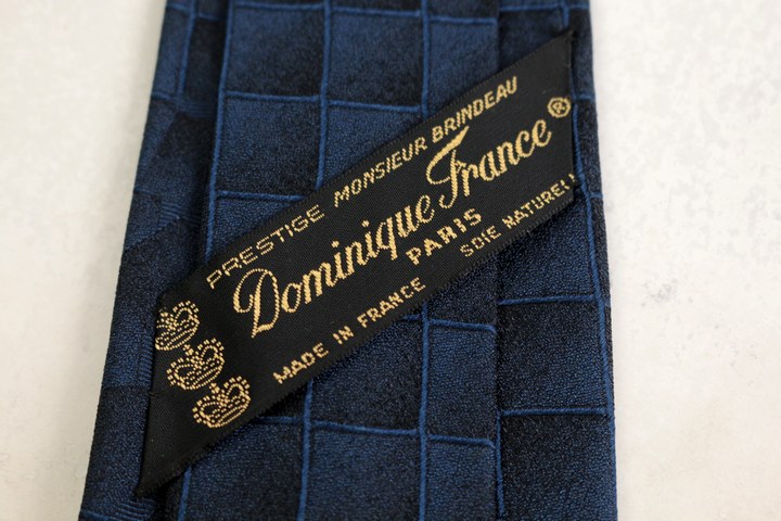 未使用級　ドミニクフランス　ネクタイ　ネイビー　紺　艶感　クラウン　ジャガード ドミニクフランス クラウン ブランド ネクタイ チェック柄 シルク