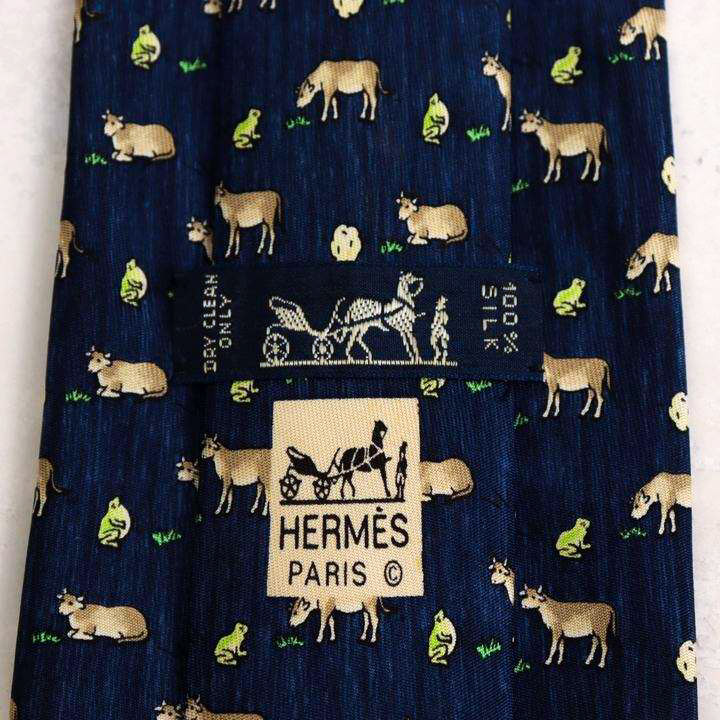 HERMES エルメス 動物柄 ネクタイ ネイビー ファッション 小物 【公式