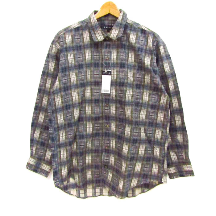 ユニクロ 長袖シャツ チェック柄 トップス メンズ Lサイズ 青系/白系 