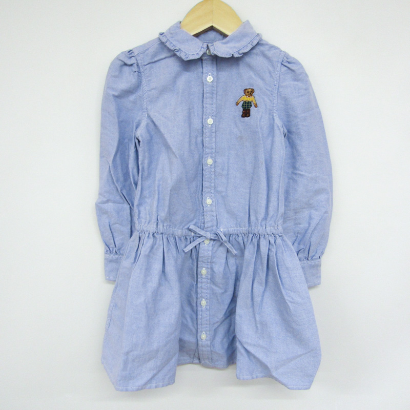 ラルフローレン 長袖ワンピース シャツワンピース キッズ 女の子用 110/56サイズ ブルー RALPH LAUREN 【中古】