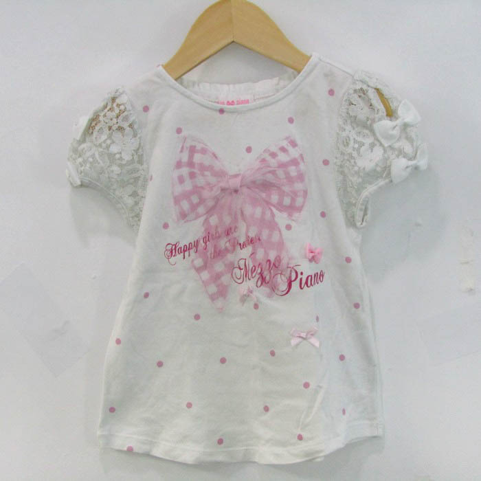 メゾピアノ 半袖Tシャツ トップス レース袖 リボン キッズ 女の子用 