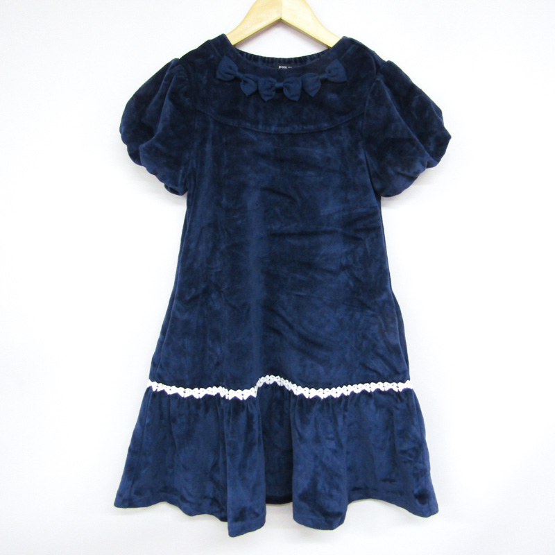 ポンポネット 半袖ワンピース ベロア調 キッズ 女の子用 140サイズ 