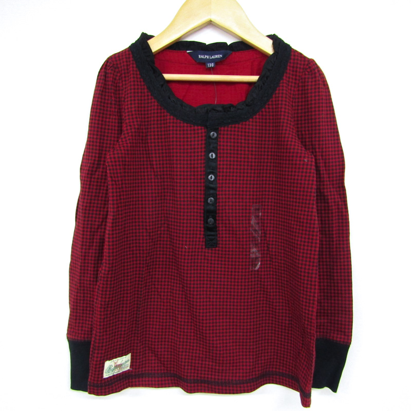 ラルフローレン 長袖Tシャツ トップス チェック柄 ハーフボタン 未  