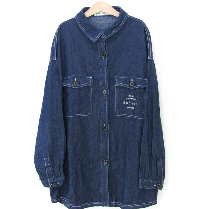 ポンポネット 長袖シャツ トップス シャツワンピース デニム  