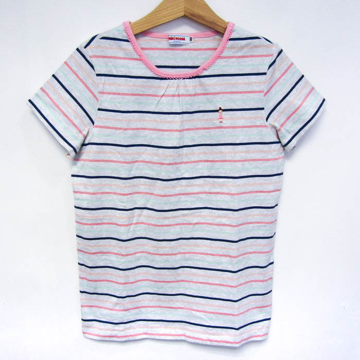 ミキハウス 半袖Tシャツ トップス ボーダー柄 日本製 キッズ 女の子用 