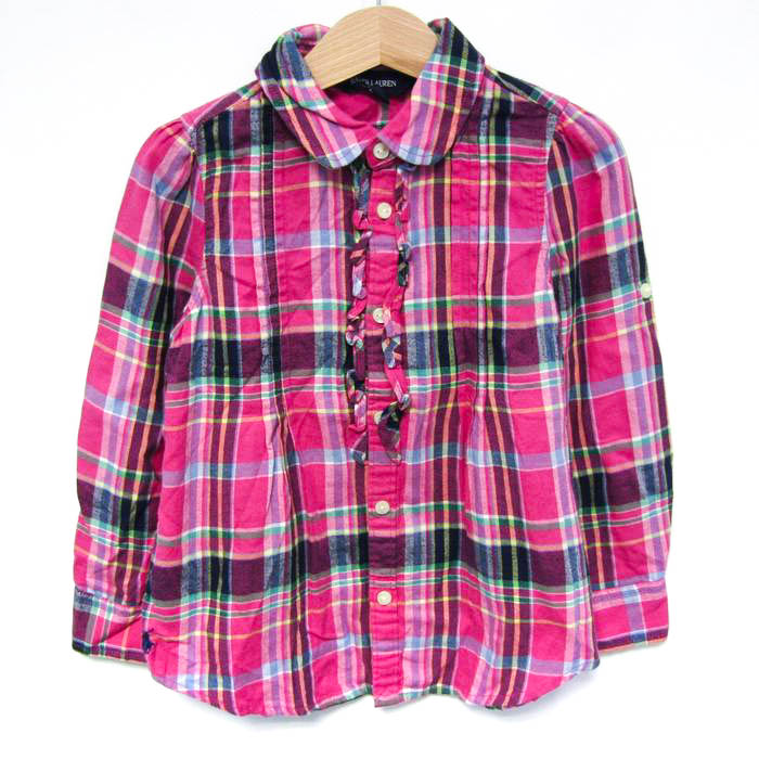 ラルフローレン 長袖シャツ トップス フリル 丸襟 チェック柄 キッズ  