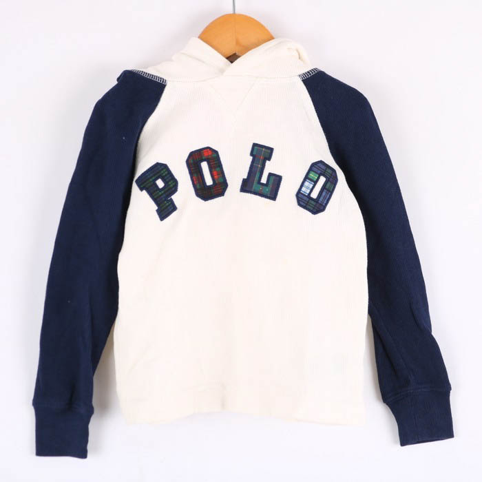 ポロ・ラルフローレン 長袖パーカー スウェット トップス キッズ 男の子用 3/3Tサイズ ホワイト×ネイビー POLO RALPH LAUREN  【中古】｜POLO RALPH LAUREN｜店舗買取｜ママ＆ベビー＞その他ベビーウェア｜USEDのアパレル通販サイト - SMASELL（スマセル）