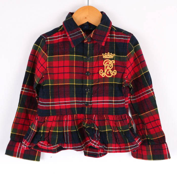 ポロ・ラルフローレン 長袖シャツ トップス チェック柄 裾フリル  