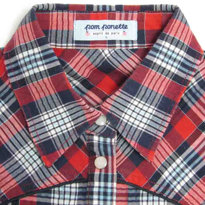 ポンポネット 長袖シャツ チェック柄 コットン トップス キッズ 女の子  
