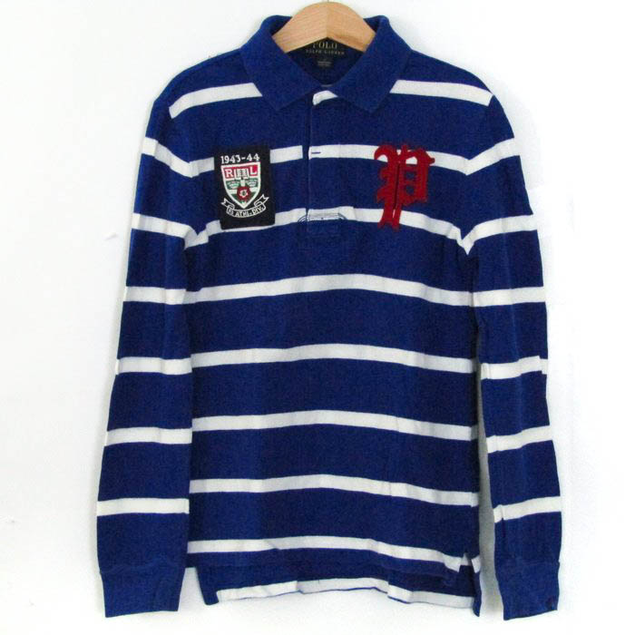 ポロラルフローレン ポロシャツ トップス ラガーシャツ 長袖 ボーダー柄 キッズ 男の子用 7サイズ 青×白 POLO RALPH LAUREN  【中古】