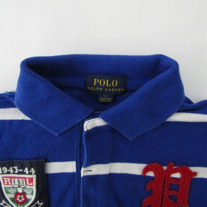 ポロラルフローレン ポロシャツ トップス ラガーシャツ 長袖 ボーダー柄 キッズ 男の子用 7サイズ 青×白 POLO RALPH LAUREN  【中古】｜POLO RALPH LAUREN｜店舗買取｜ママ＆ベビー＞その他ベビーウェア｜USEDのアパレル通販サイト - SMASELL（スマセル）