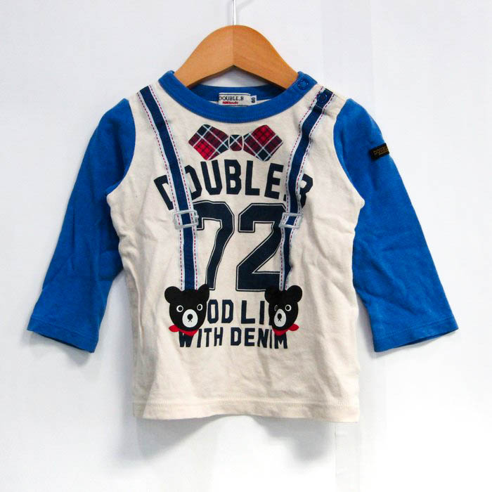 新品タグ付】 DOUBLE B 長袖カットソー うれしい アイボリー/ネイビー130㎝
