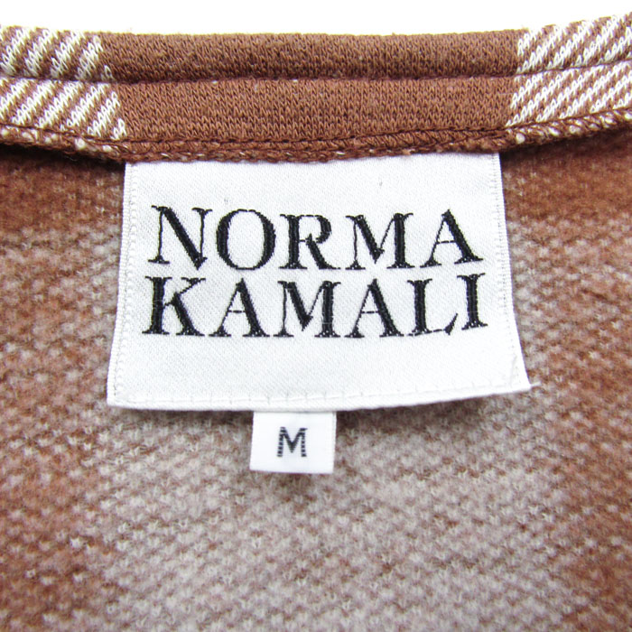 ノーマカマリ ノーカラージャケット 長袖 チェック スナップボタン アウター レディース Mサイズ ブラウン Norma Kamali