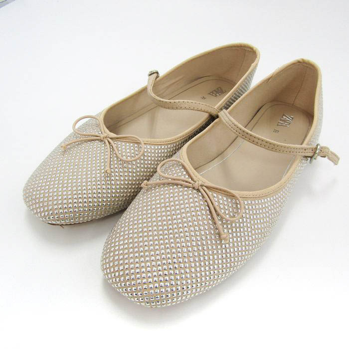 新品 ZARA アンクルストラップフェイクパテントバレエフラット