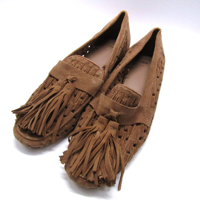 Zara モカシン ZARAブラック モカシンデッキシューズ LEATHER DECK