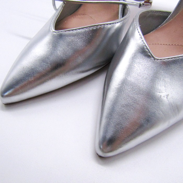 新品】ZARAパンプスポインテッドトゥシルバー36