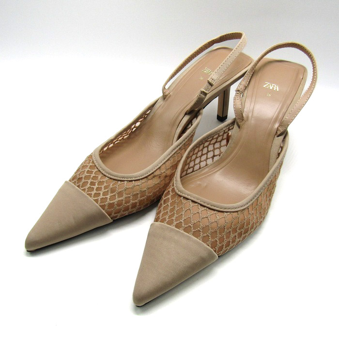 ZARA 刺繍入りメッシュスリングバックシューズ ホワイト 2025