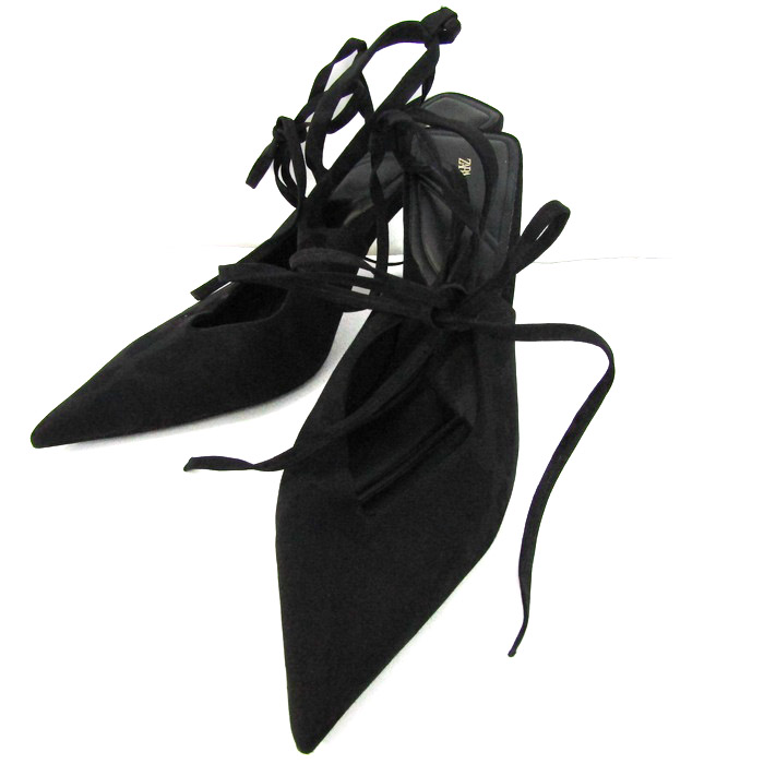 ZARA ブラック ポインテッドトゥ ハイヒール リボン　39 ZARA ブラック ポインテッドトゥ ハイヒール リボン39