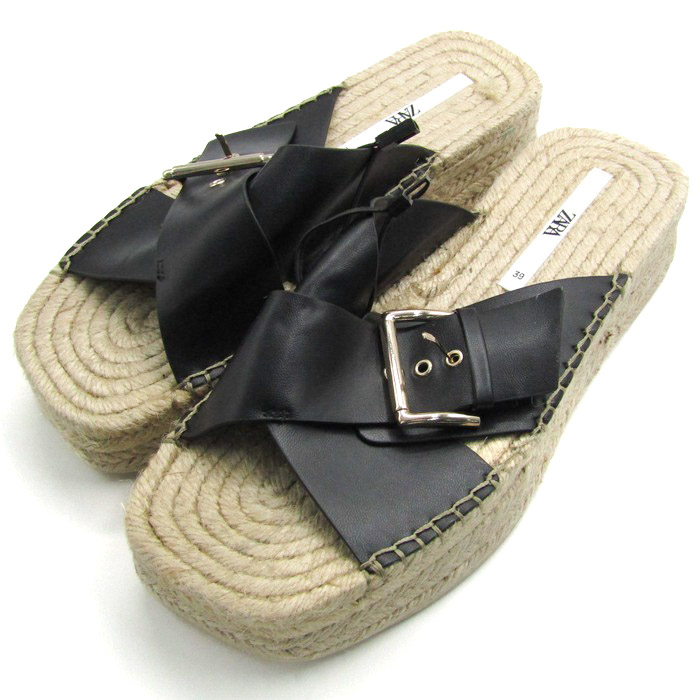 ザラ 厚底 サンダル ジュート ベルト 靴 レディース 39サイズ ブラック