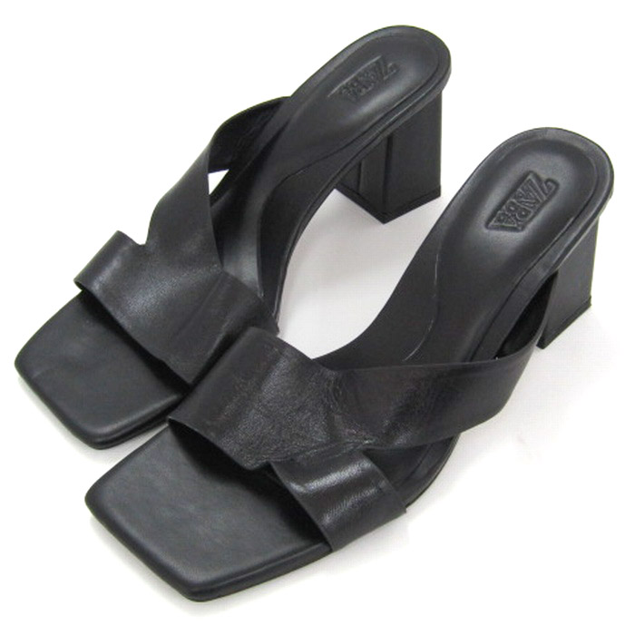 ザラ サンダル 太ヒール スクアエトゥ 靴 レディース 37サイズ  