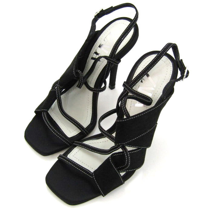 ザラ サンダル ストラップ ステッチ ミュール ハイヒール 靴