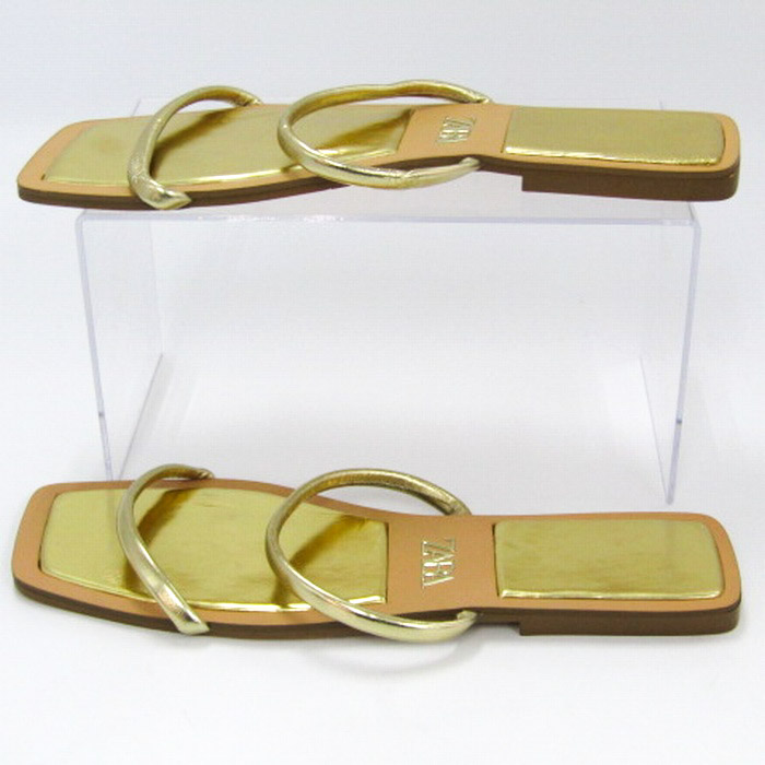 ザラ サンダル フラット スリッパ 靴 レディース 39サイズ ゴールド