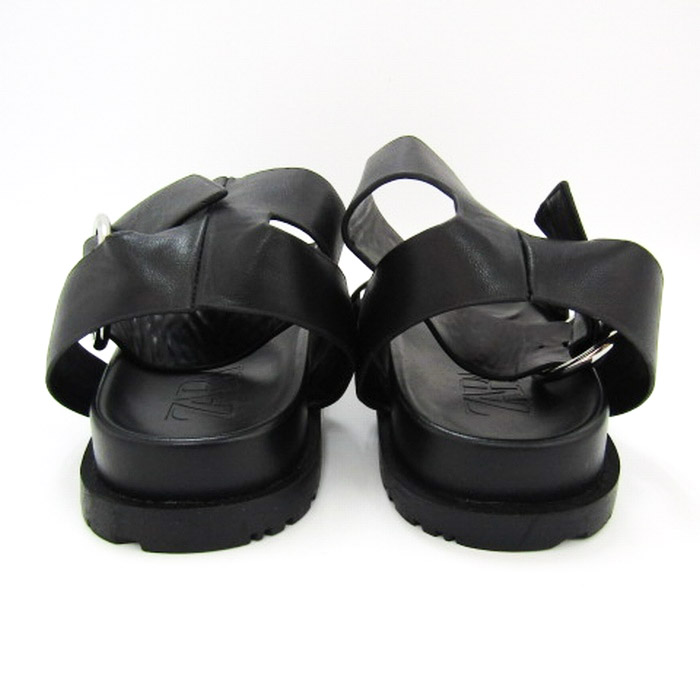ザラ サンダル ベルト フラット 靴 レディース 38サイズ ブラック ZARA