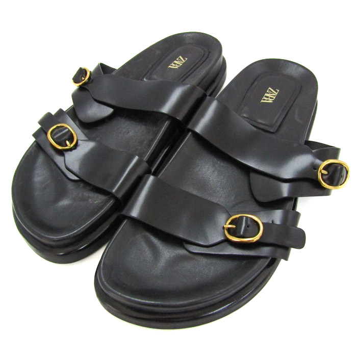 ZARA サンダル 新品未使用 ZARA VIBRAM レザー トング サンダル 厚底