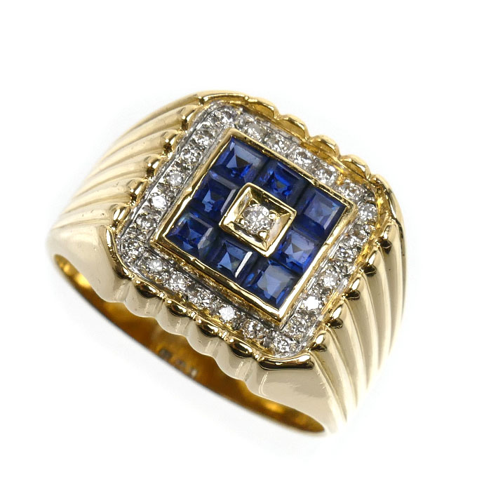 K18YG イエローゴールド リング・指輪 サファイア1.23ct ダイヤモンド0.19ct 20号 11g メンズ【中古】
