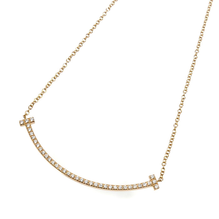 TIFFANY&Co. ティファニー K18PG ピンクゴールド Tスマイル スモール ネックレス 63058815 ダイヤモンド 2.1g 41cm レディース【中古】