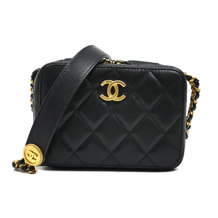 CHANEL シャネル ミニカメラバッグ チェーンショルダー ショルダーバッグ ブラック AP2858 キャビアスキン レディース【中古】【美品】