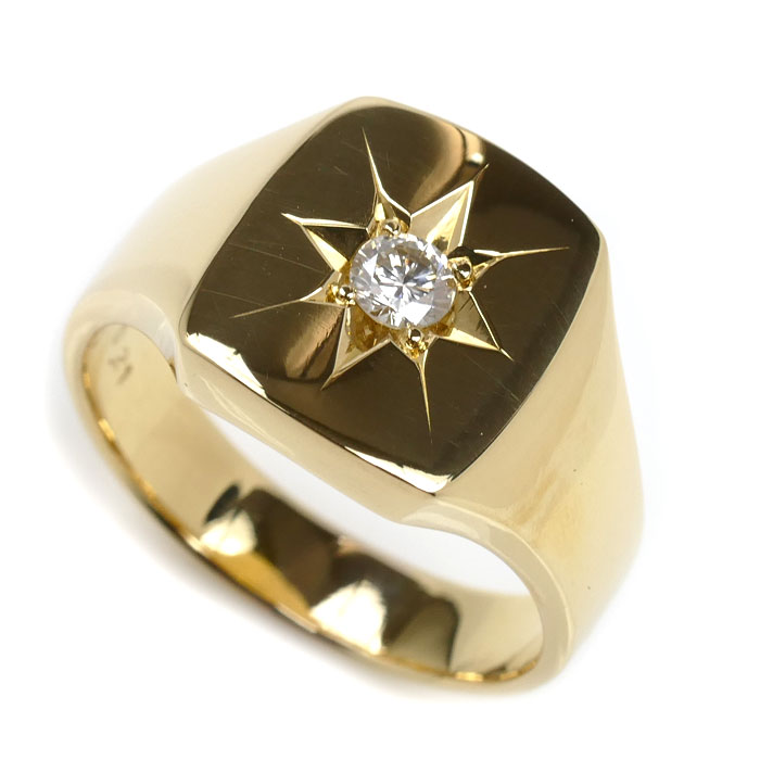 K18YG イエローゴールド リング・指輪 ダイヤモンド0.21ct 23号 14.8g メンズ【中古】