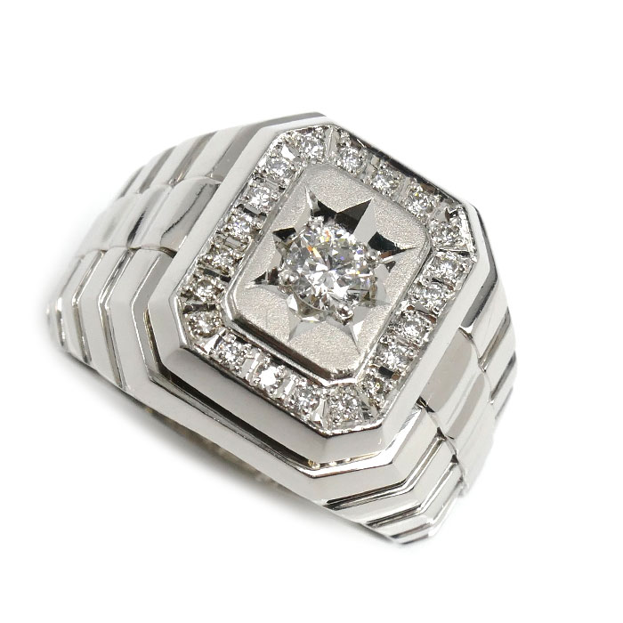 Pt900プラチナ リング・指輪 ダイヤモンド0.308ct/0.20ct 21号 25.3g メンズ【中古】【美品】